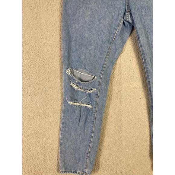 Women's High Waisted Distressed Straight Leg Jeans Blue Size M - Picture 7 of 12